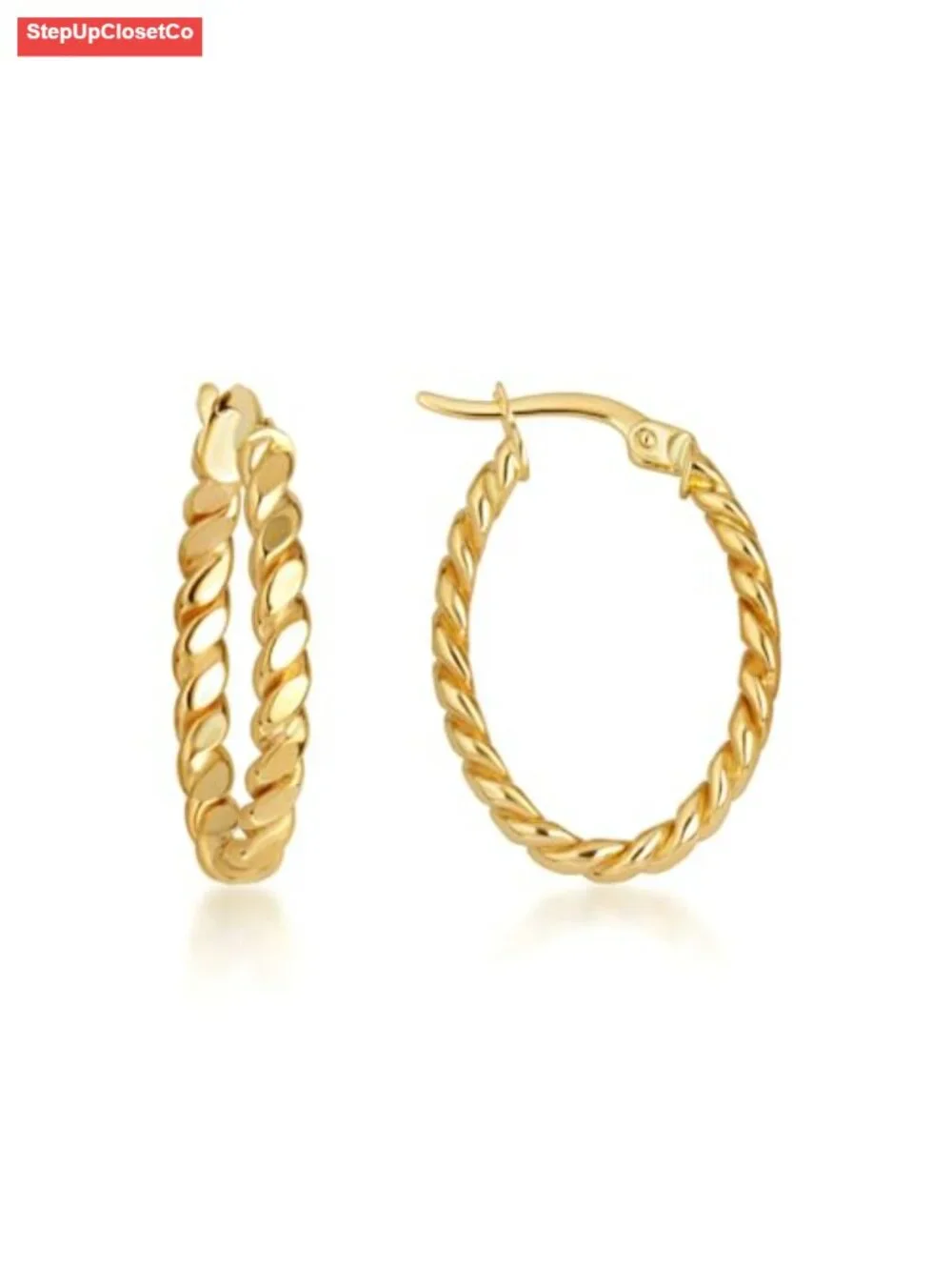 14K Yellow Gold Oval Twisted Rope Hoop Earrings